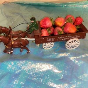 Vintage Horse-Drawn Cart with Strawberries Decor cast iron